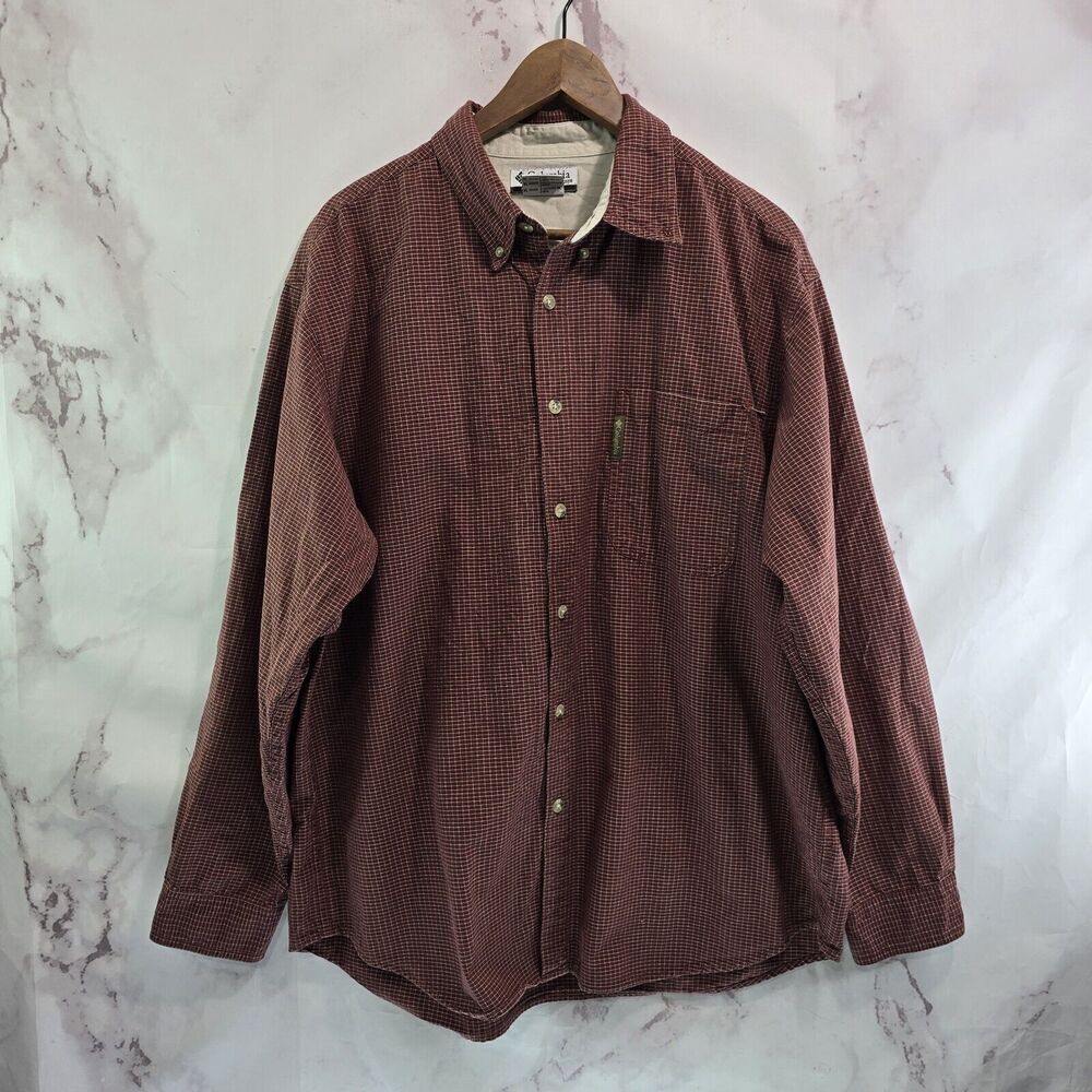 Columbia Shirt Mens XL Button Down Up Red Plaid Cotton 90s Vintage Long Sleeve